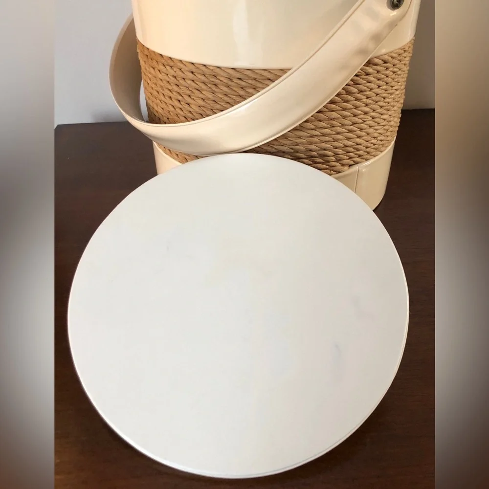 Vintage 70s Georges Briard Cream Vinyl Ice Bucked Wrapped in Natural Jute